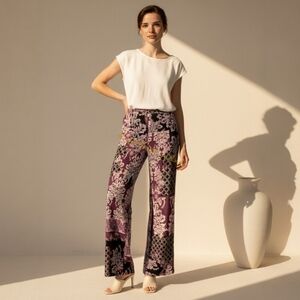 Chico's Women's Palazzo Pants Slinky Knit Relaxed Fit 3R US 16/18 Boho Floral